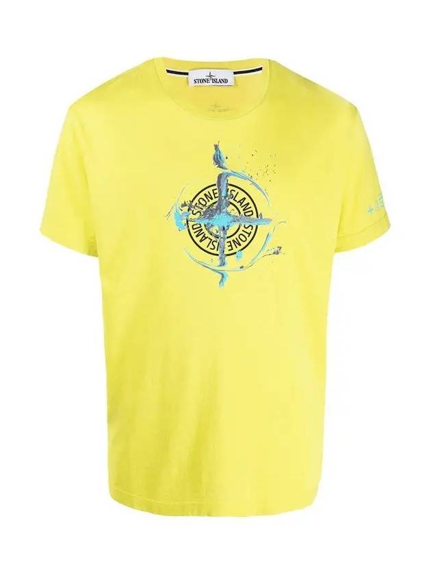 Marble One Logo Print Short Sleeve T-Shirt Yellow - STONE ISLAND - BALAAN 3