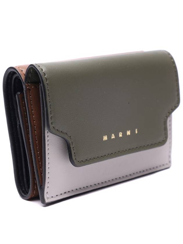 Saffiano Leather Tri-fold Half Wallet Green - MARNI - BALAAN 4