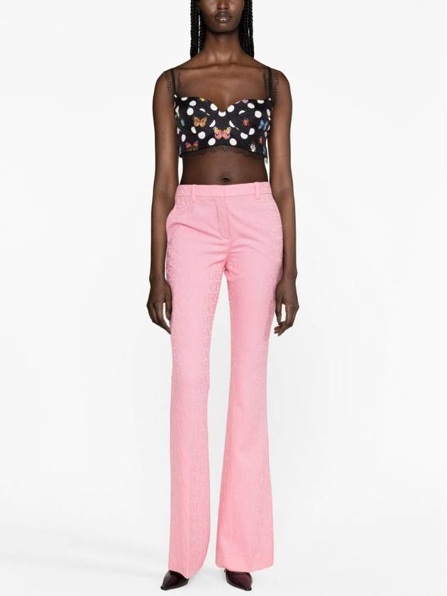 Women's All-Over Logo Pleated Front Wool Straight Pants Pink - VERSACE - BALAAN 3