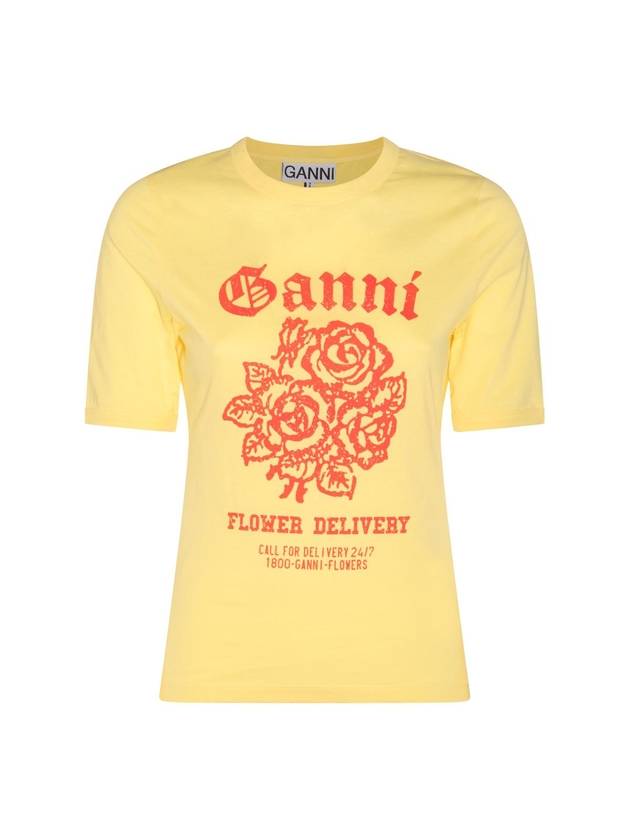 Cotton Flower Logo Short Sleeve T-Shirt Yellow - GANNI - BALAAN 1