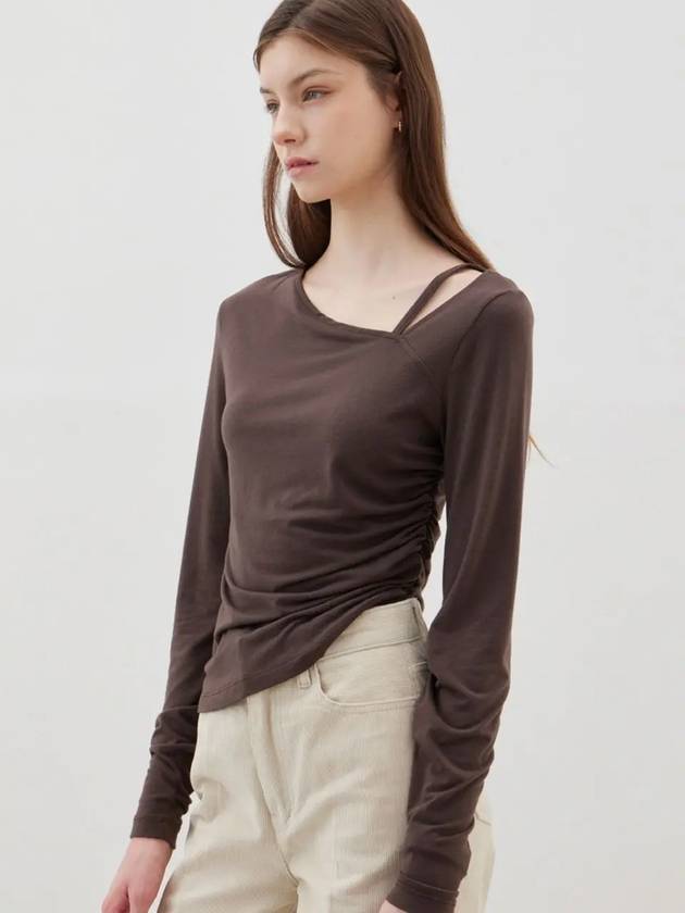 Unbalanced straps balloon long sleeve t shirt brown - LESEIZIEME - BALAAN 1