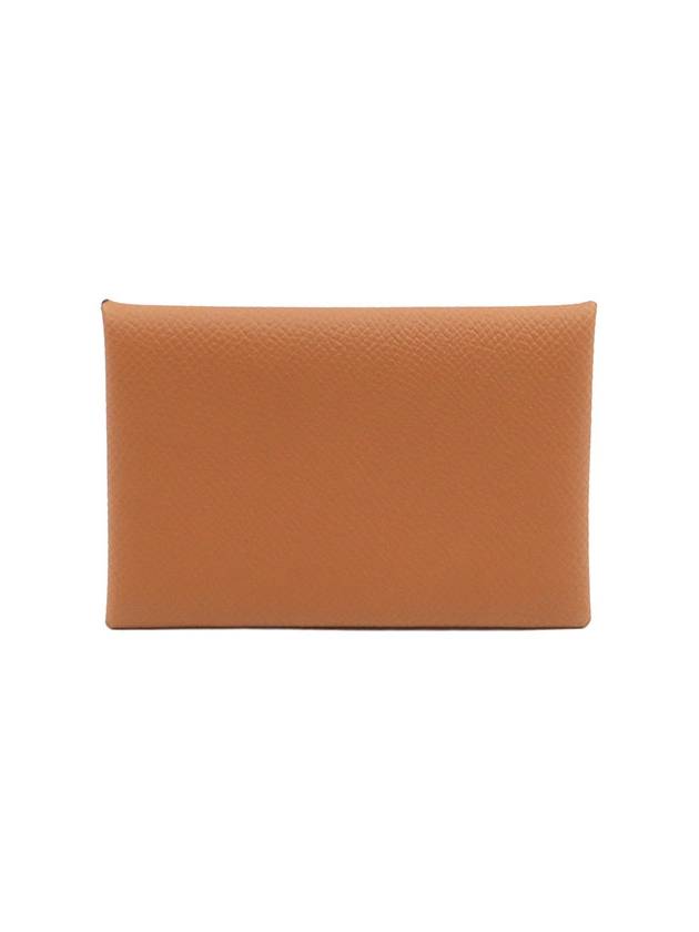 Caramel Absong Calfskin Calvi Card Holder B Engraved - HERMES - BALAAN 1