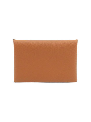 Caramel Absong Calfskin Calvi Card Holder B Engraved - HERMES - BALAAN 1