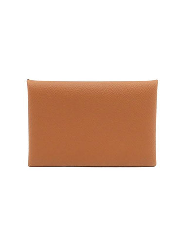 Caramel Absong Calfskin Calvi Card Holder B Engraved H044164CK - HERMES - BALAAN 1