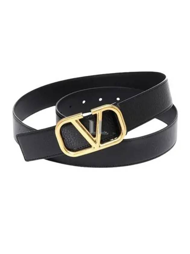 V Logo Signature Leather Belt Black - VALENTINO - BALAAN 2