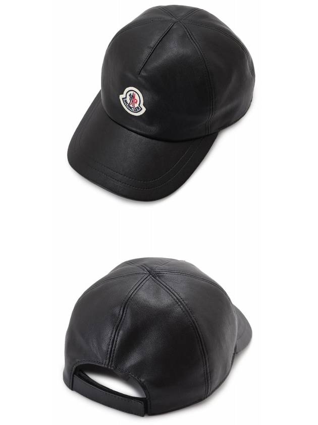 3B00015 5966Z 999 Logo Patch Leather Cap Black Hat TJ - MONCLER - BALAAN 4