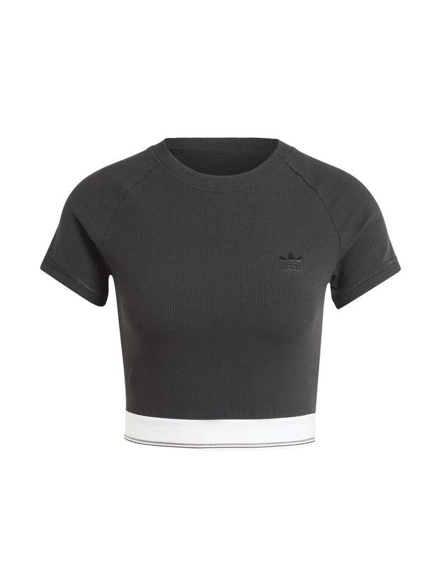 Tape Waistband Cropped Short Sleeve T-Shirt Black - ADIDAS - BALAAN 1