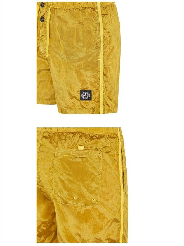 Logo Patch Nylon Metal Button Swim Shorts Yellow - STONE ISLAND - BALAAN.