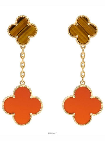 Van Cleef Arpels Magic Alhambra Earrings 2 Motif Yellow Gold Carnelian Tiger s Eye 74203 - VANCLEEFARPELS - BALAAN 1