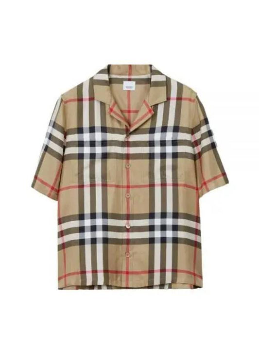 Vintage Check Silk Short Sleeve Shirt Archive Beige - BURBERRY - BALAAN 2