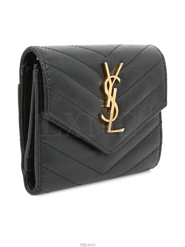 Monogram Compact 3 fold Wallet 403943 Black YSL Gold Plated - SAINT LAURENT - BALAAN 3