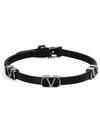 V Logo Leather Bracelet Black - VALENTINO - BALAAN 4