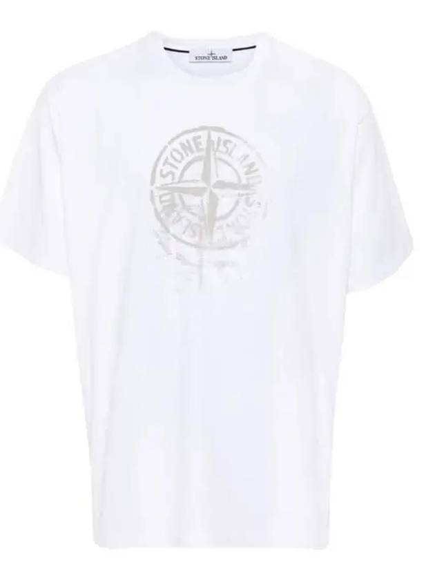 Men's Logo Print Crew Neck Short Sleeve T-Shirt White - STONE ISLAND - BALAAN 2