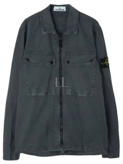 Brushed Organic Cotton Overshirt Jacket Dark Grey - STONE ISLAND - BALAAN 2