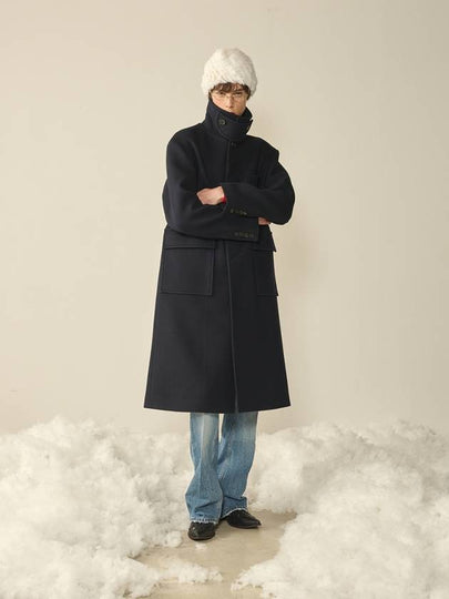 Oversized Out Pocket Felt Mac Coat Navy - KINETO - BALAAN 2