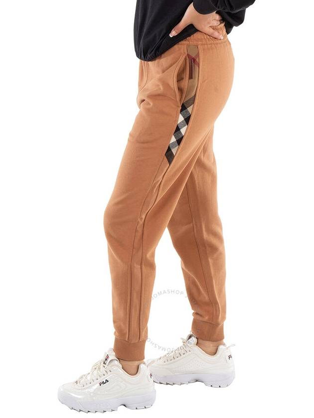 Women's Check Panel Cotton Jogger Track Pants Camel - BURBERRY - BALAAN 3