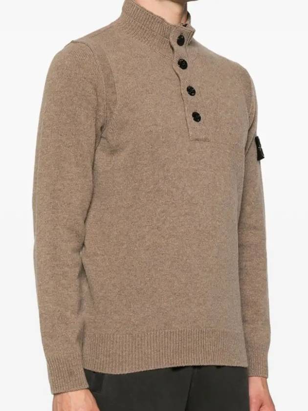 Wappen Patch Half Button Lambswool Knit Top Brown - STONE ISLAND - BALAAN 4