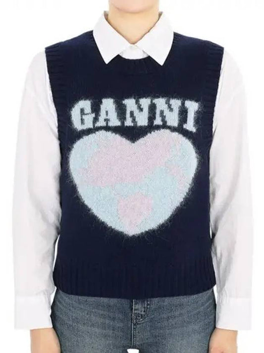 Logo Heart Gilet Vest Navy - GANNI - BALAAN 2