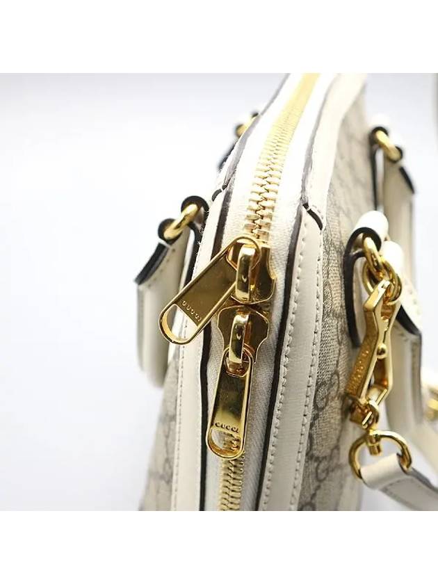 621220 GG Logo Canvas Ivory Leather Gold Horsebit 1955 Small Top Handle Bag Shoulder Strap 2WAY - GUCCI - BALAAN 5