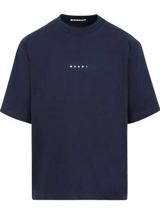 Logo Organic Cotton Short Sleeve T-Shirt Navy - MARNI - BALAAN 1