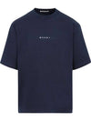 Logo Organic Cotton Short Sleeve T-Shirt Navy - MARNI - BALAAN 1