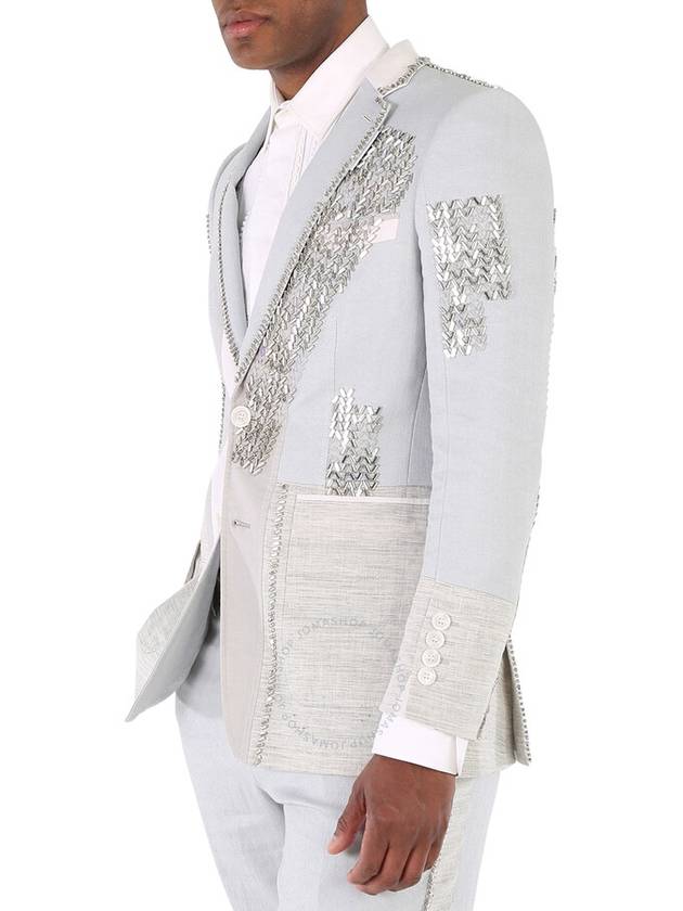 Burberry Men's Grey Melange Techincal Linen Blazer with Crystal Embroidery, Brand Size 48 (US Size 38) - BURBERRY - BALAAN 3