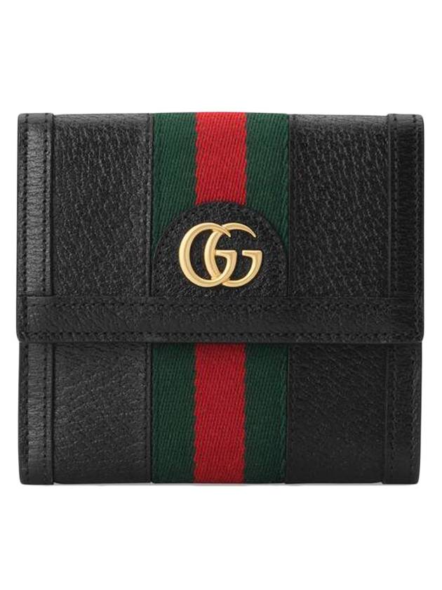 Ophidia Gold Leather Flap Half Wallet Black - GUCCI - BALAAN 1