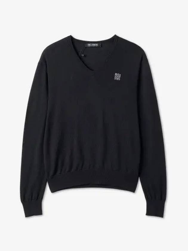 Embroidery V neck knit sweater black 231822A520030044 - RAF SIMONS - BALAAN 1