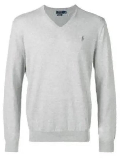 Embroidery Logo V-Neck Knit Top Grey - POLO RALPH LAUREN - BALAAN 2