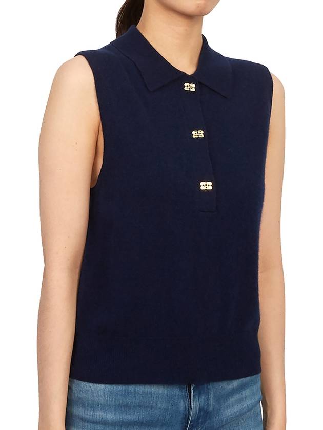 Polo Collar Vest Navy - GANNI - BALAAN 6