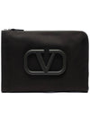 V Logo Nylon Clutch Bag Khaki - VALENTINO - BALAAN.