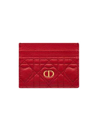 Caro Heart Motif Cannage Five Slot Card Wallet Red - DIOR - BALAAN 1