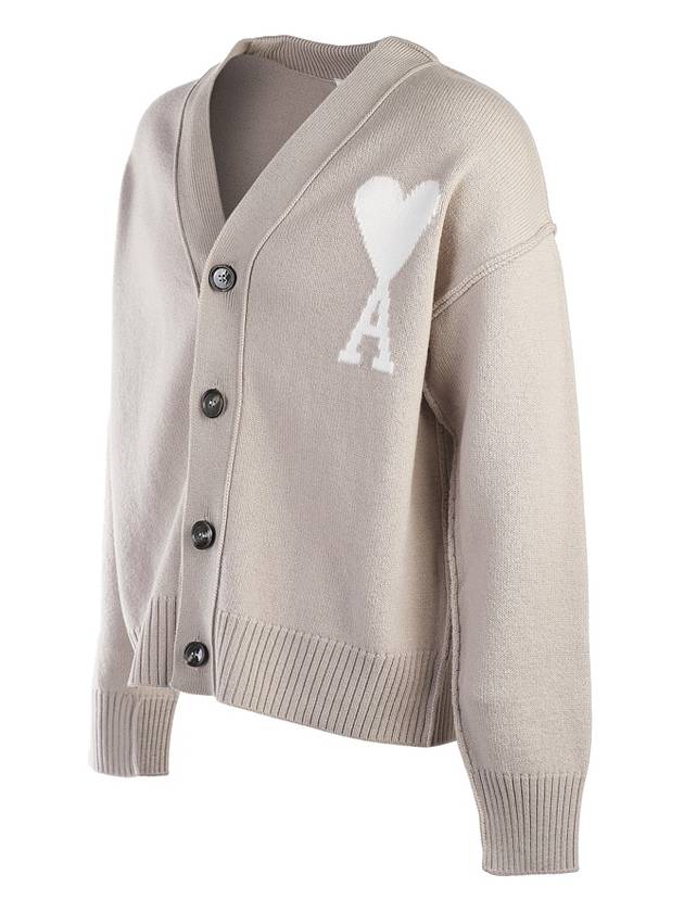 De Coeur Logo Wool Cardigan Light Beige - AMI - BALAAN 3