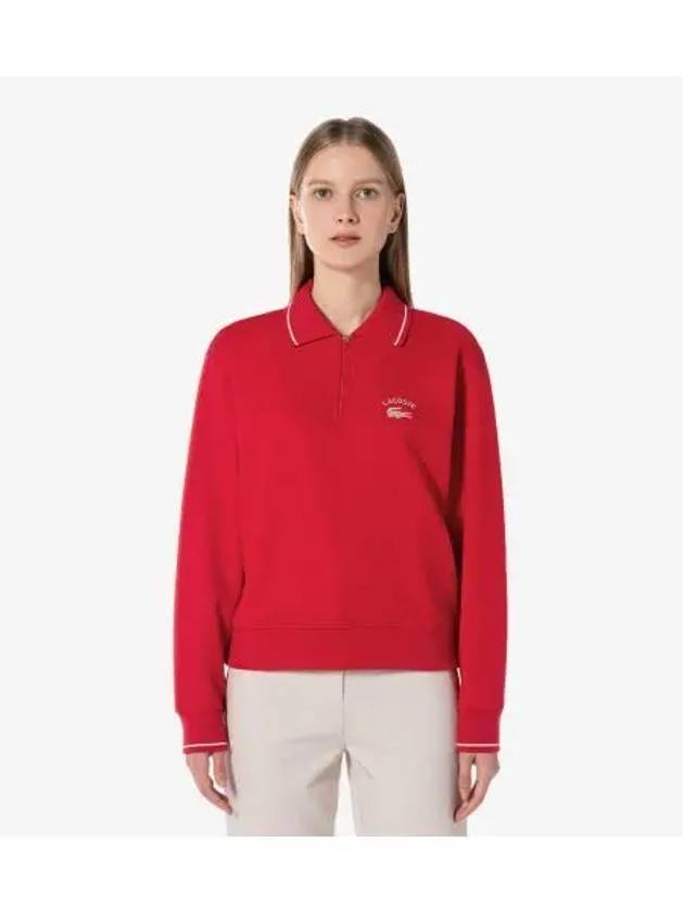 Women s CP Chouli Collar Half Zip Up Dark Red - LACOSTE - BALAAN 1