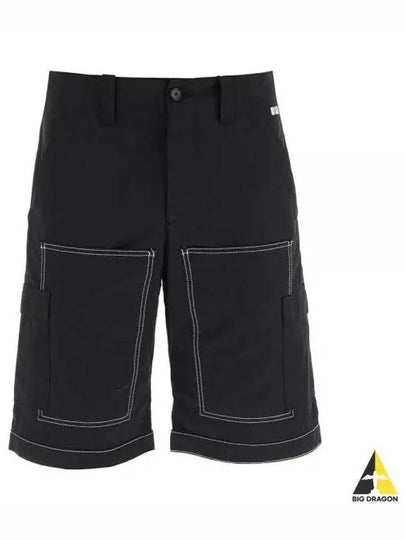 Stitching Embroidered Logo Cargo Shorts Black - MSGM - BALAAN 2