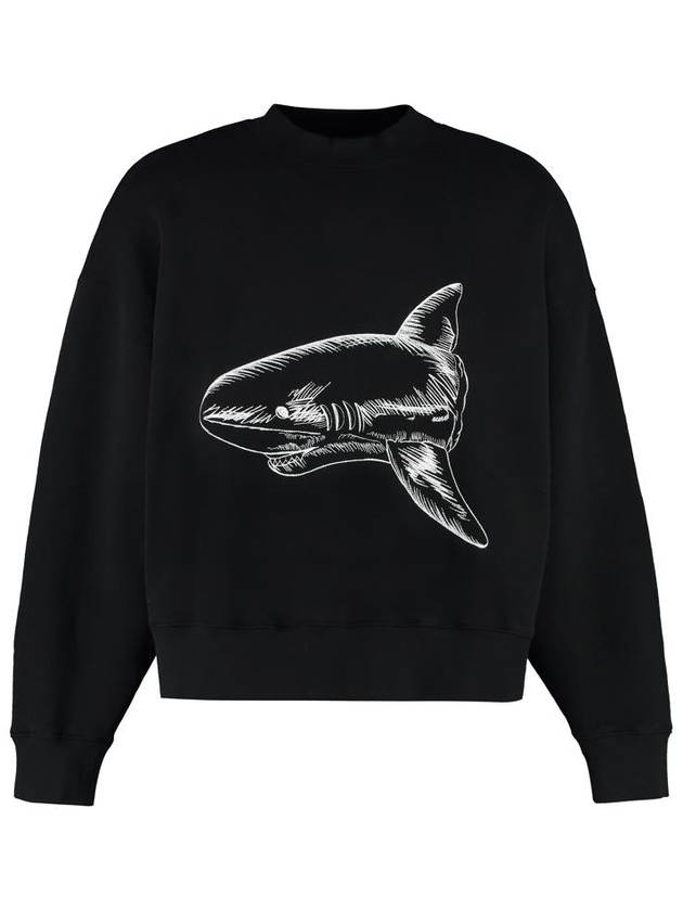 Men's Split Shark Crew Neck Sweatshirt Black - PALM ANGELS - BALAAN 2