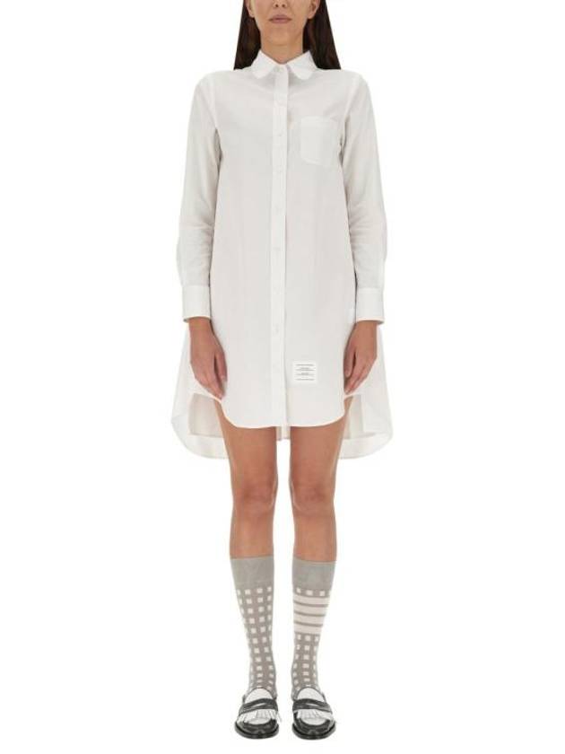 Solid Poplin Pleated Back Shirt Mini Dress White - THOM BROWNE - BALAAN 4