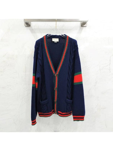 Lux You M Navy three stripe web cable cardigan - GUCCI - BALAAN 1