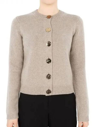 Logo Button Wool Cardigan Beige - TORY BURCH - BALAAN 2