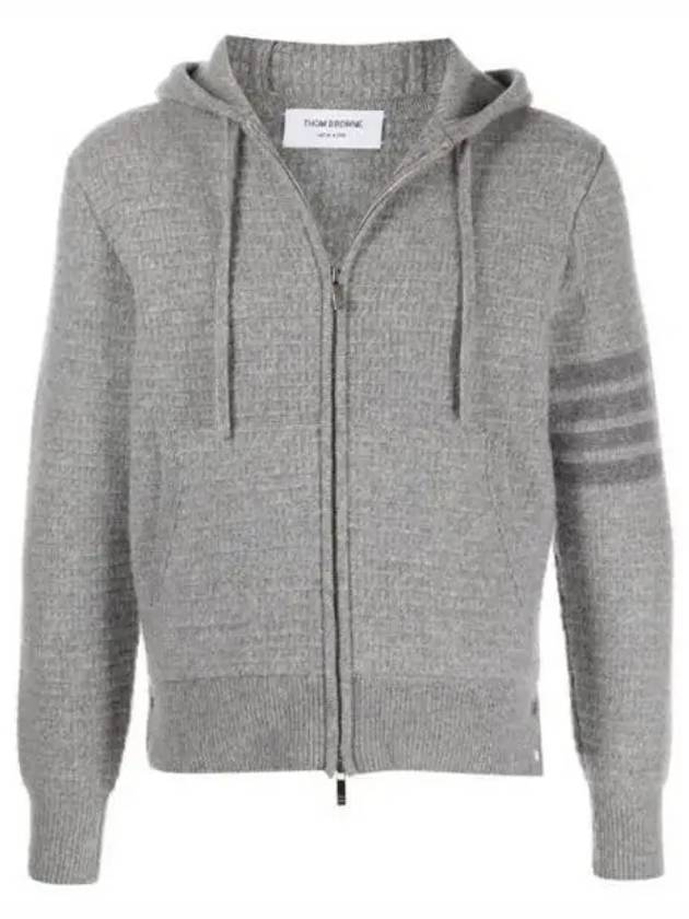 4 Bar Cashmere Lambswool Zip Up Hoodie Light Grey - THOM BROWNE - BALAAN 2