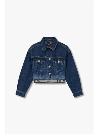 Women s Hotfix Logo Hem Cropped Denim Jacket Blue - PHILIPP PLEIN - BALAAN 1