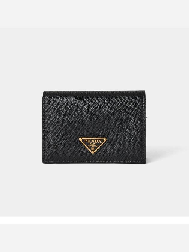 Saffiano Leather Triangle Logo Card Wallet Black - PRADA - BALAAN 2