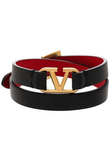 V Double Strap Bracelet Black Pure Red - VALENTINO - BALAAN 1