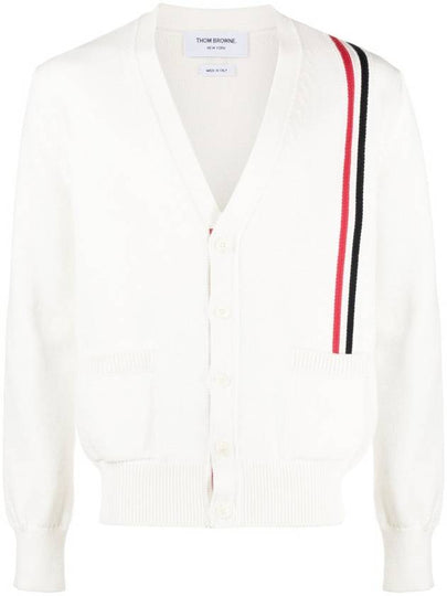 RWB Striped Intarsia Cotton Cardigan White - THOM BROWNE - BALAAN 2