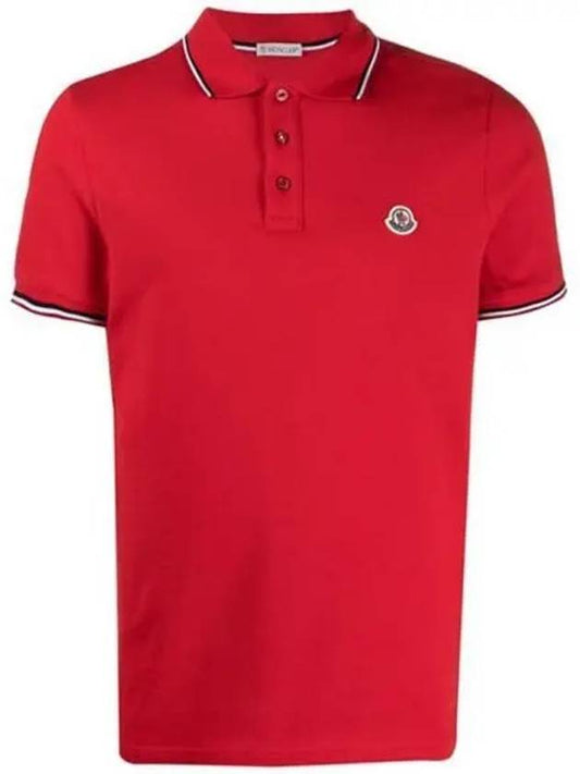 8A70300 84556 421 Three line neckline polo t shirt red men s TJ 271134 - MONCLER - BALAAN 1