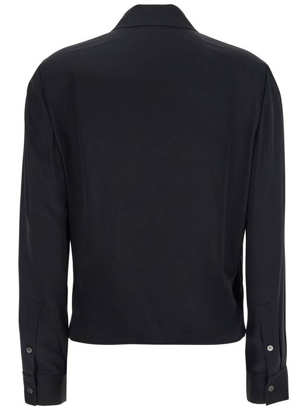 Black Blouse With Peak Revers And Crossover Neck In Silk Woman - THEORY - BALAAN 2