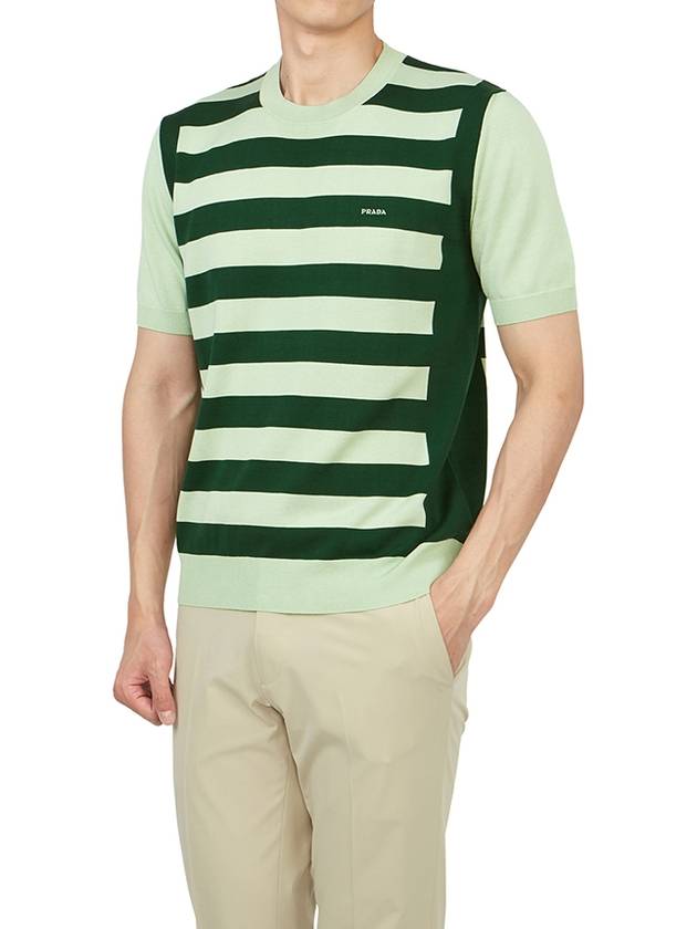 Crewneck Silk Cotton Knit Top Green Emerald - PRADA - BALAAN 6