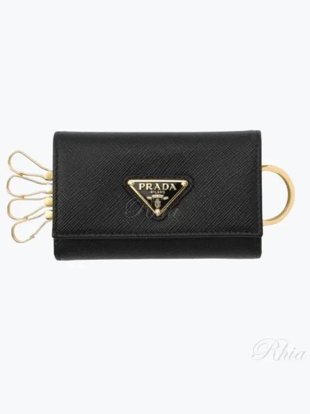 Saffiano Triangle Logo Key Holder Black - PRADA - BALAAN 2