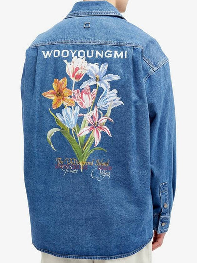 Men's Flower Back Logo Denim Long Sleeve Shirt Blue - WOOYOUNGMI - BALAAN 2