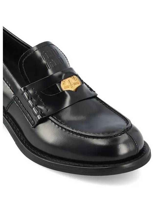 Penny Brushed Heel Leather Loafer Black - MIU MIU - BALAAN 5